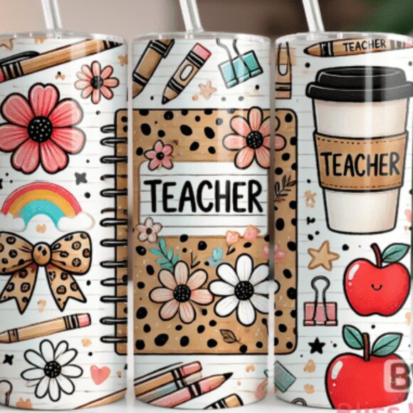 Teacher/School Themed 20oz Sublimated Stainless Steel Tumbler with Lid & Straw. - Picture 3 of 6